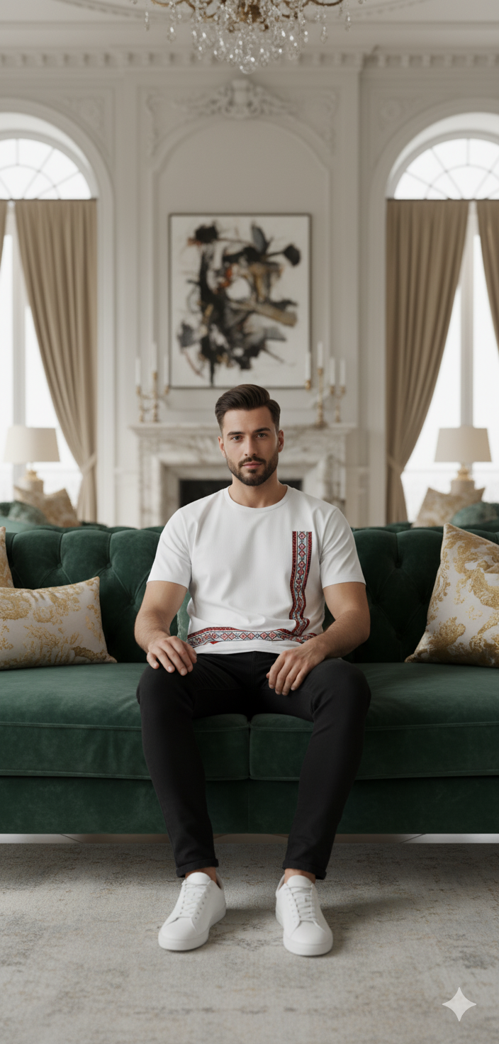 Geometric Heritage Trim T-Shirt | Modern Black Minimal Streetwear for Men