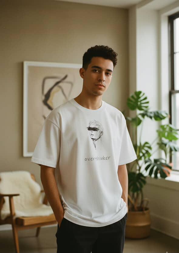 “Overthinker” Barcode Graphic T-Shirt – Minimal Streetwear Statement Tee