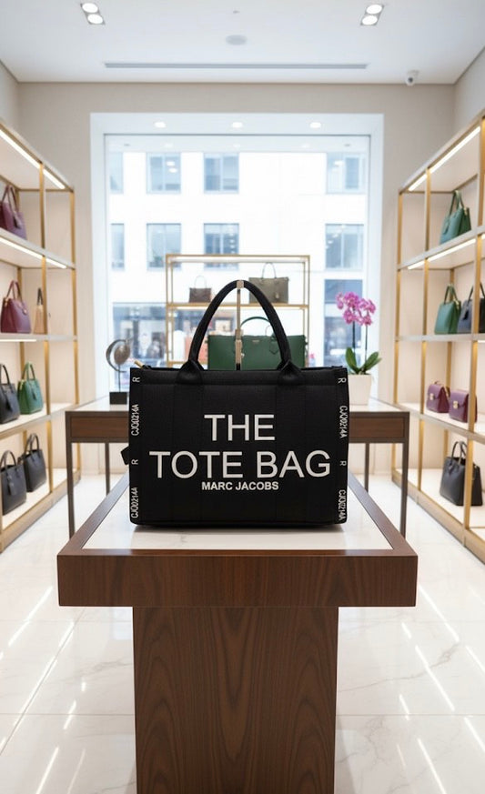 Marc Jacobs The Tote Bag in Black Canvas – Iconic Designer Handbag