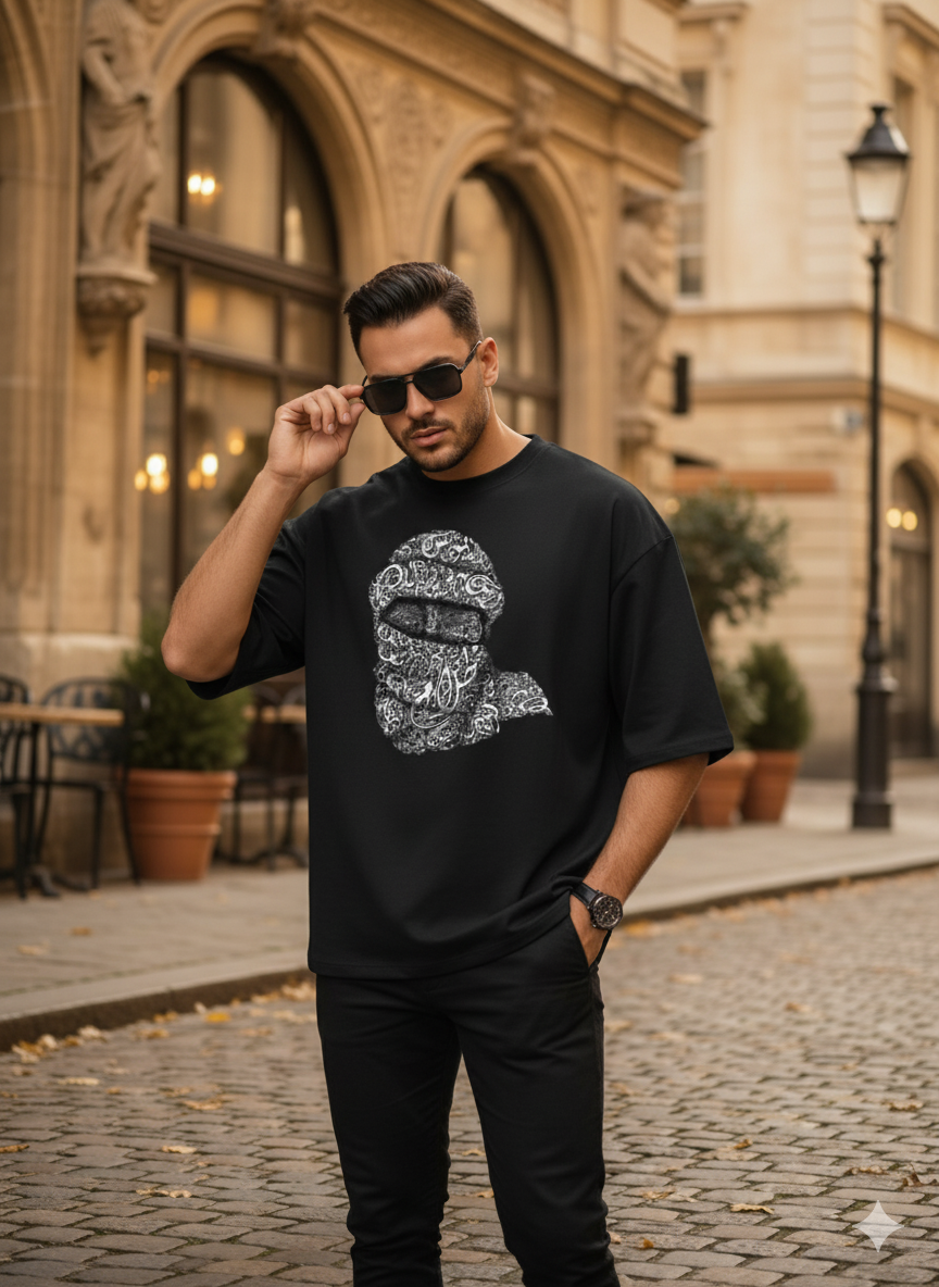 Unique Face Print T-Shirt for Men – Modern Streetwear Crewneck Tee
