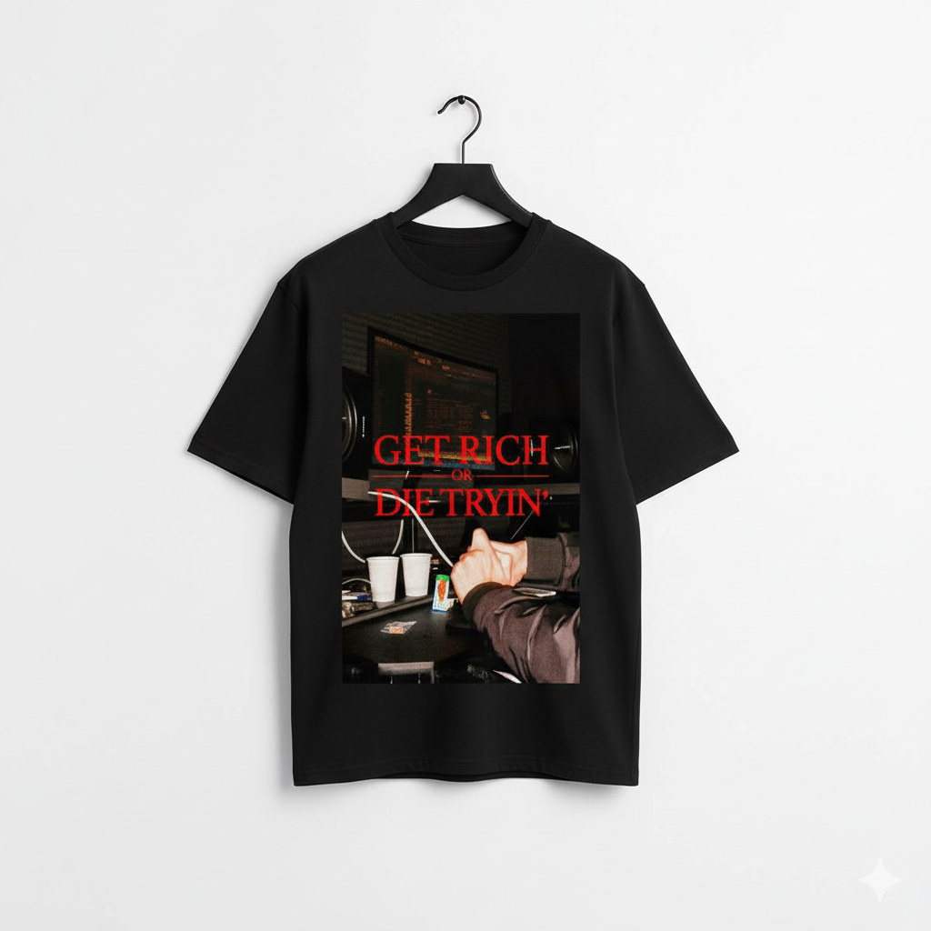 Men's "GET RICH OR DIE TRYIN'" Graphic T-Shirt | Classic Hip Hop Quote Tee