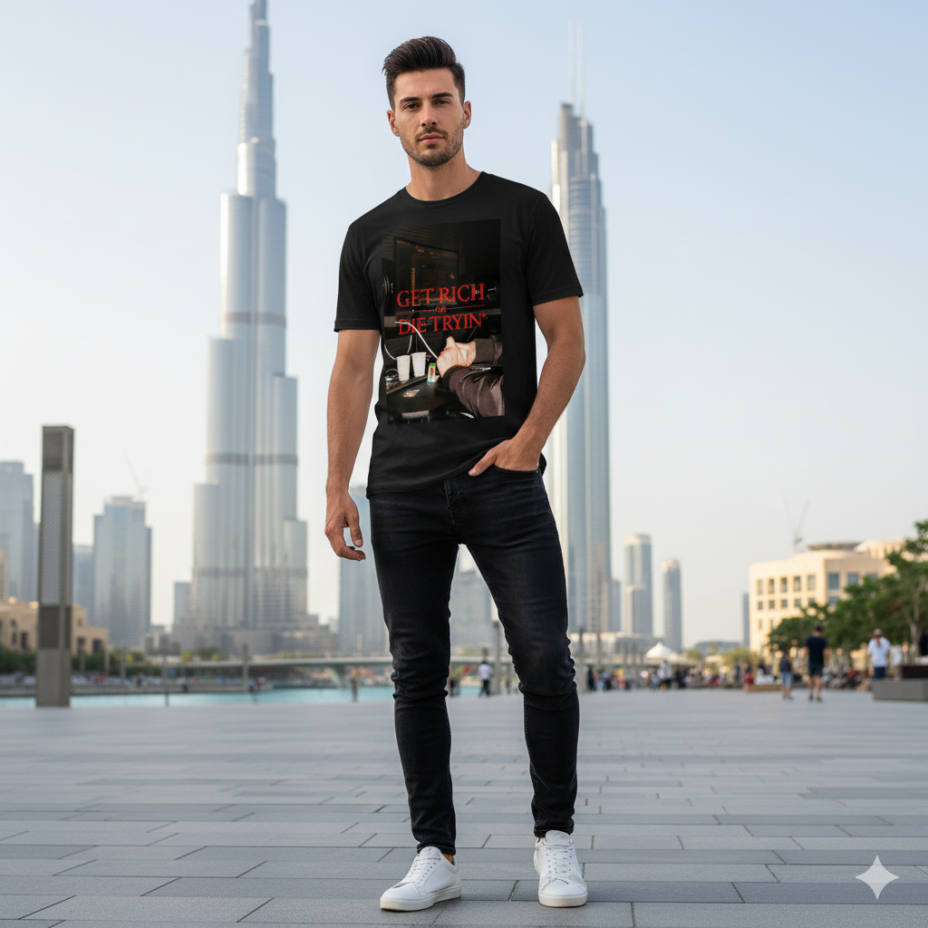 Men's "GET RICH OR DIE TRYIN'" Graphic T-Shirt | Classic Hip Hop Quote Tee